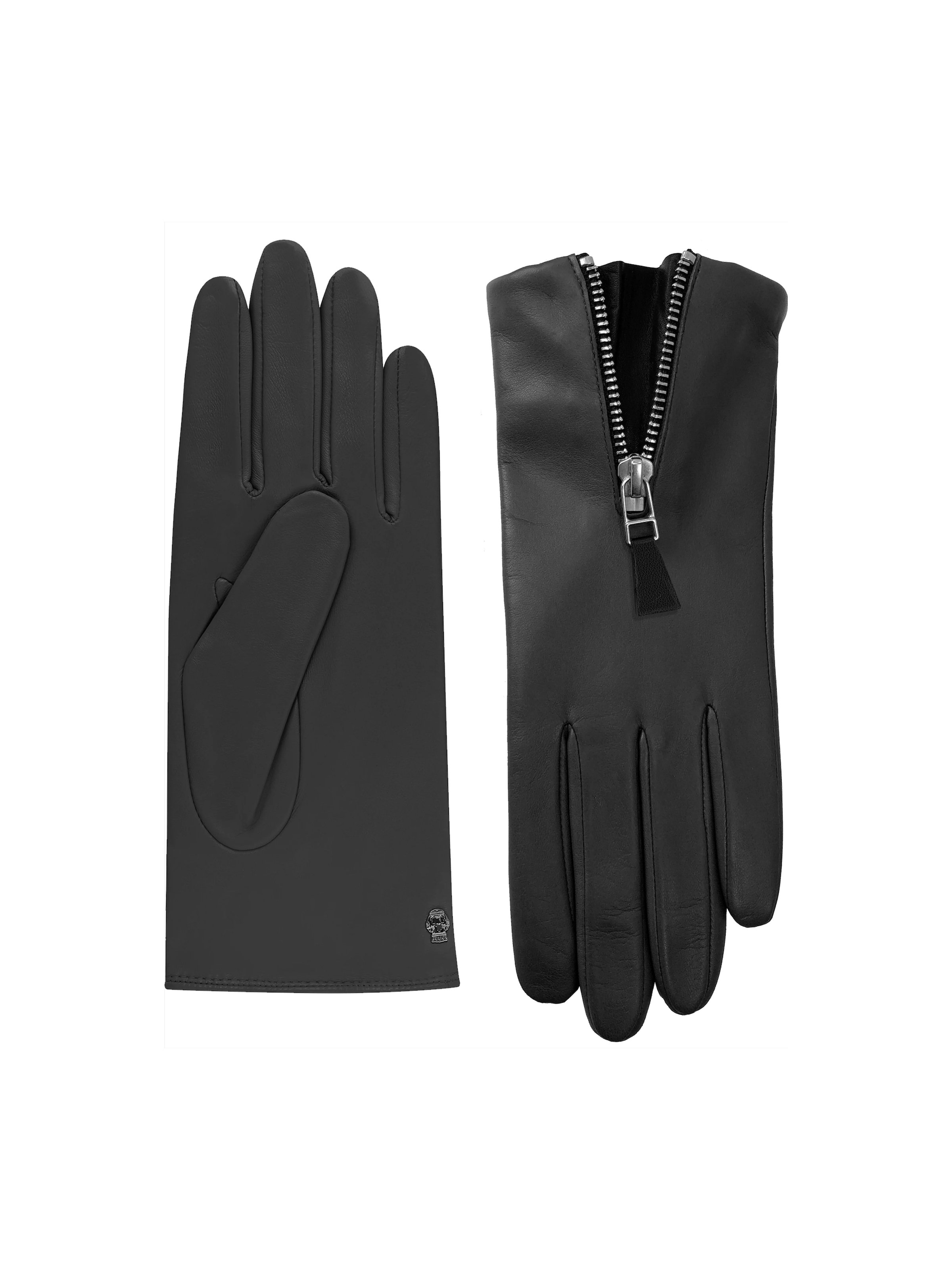 Schwarze Handschuhe aus Leder mit Zier-Reißverschluss
